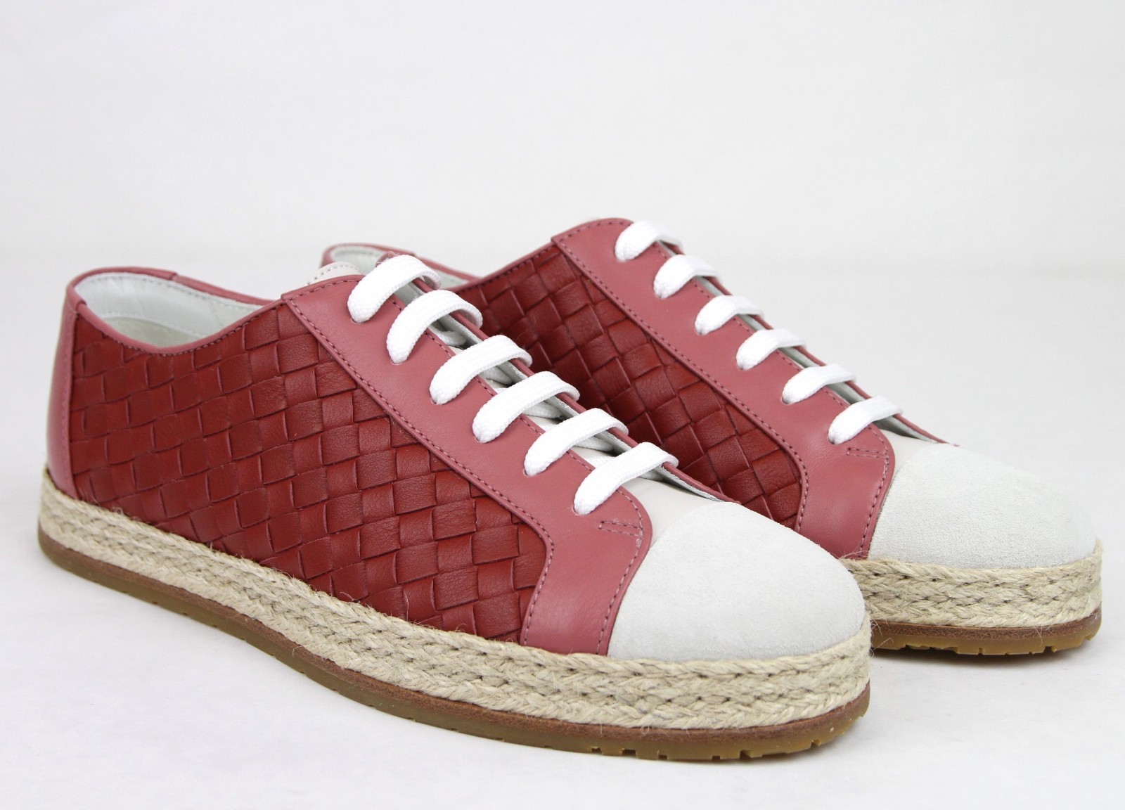 Pre-owned Bottega Veneta $680  Women's Pink/red Leather Sneakers It 36.5/us 6.5 451689 5768