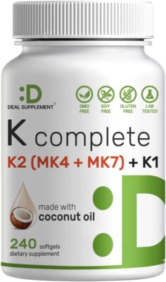 Premium Vitamin K Complete - High Potency Vitamin K2 (MK-7 and MK-4) & K1, 240 C