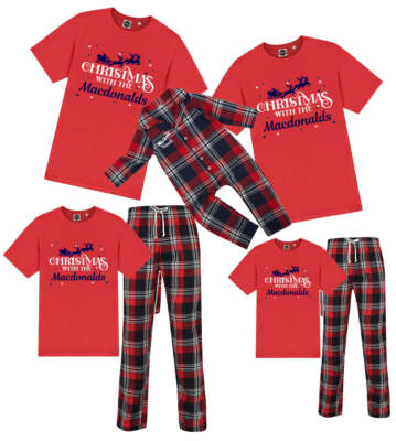 Personalised Family Christmas Pyjamas - Xmas Pjs Santa's Sleigh Men Women Kids