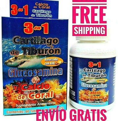 3 en 1 CARTILAGO TIBURON GLUCOSAMINA CALCIO CORAL REFORZADO + AJO FREE SHIPPING