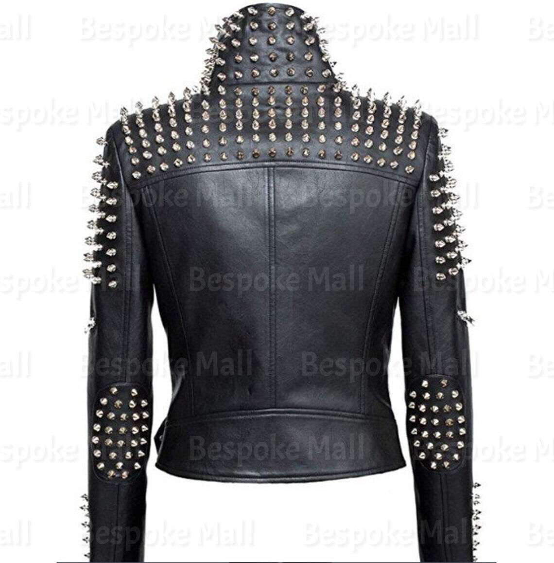 Pre-owned Handmade Women's Brando Style Silver Spiked Studded Punk Cowhide Leather Jacket-79
