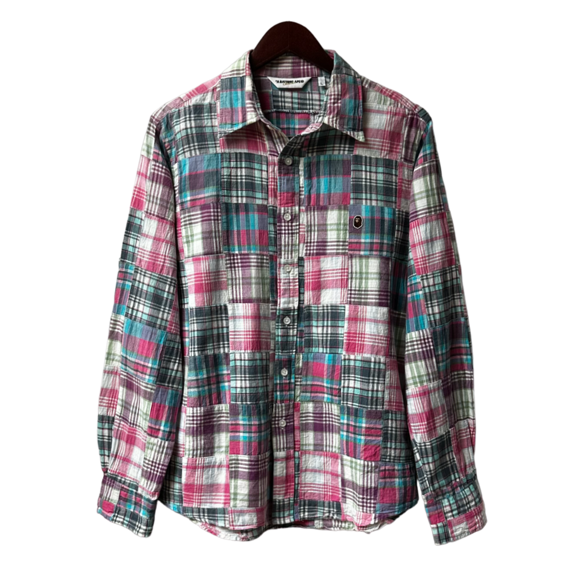 A Bathing Ape Madras Patchwork Long Sleeve Button-Up Shirt