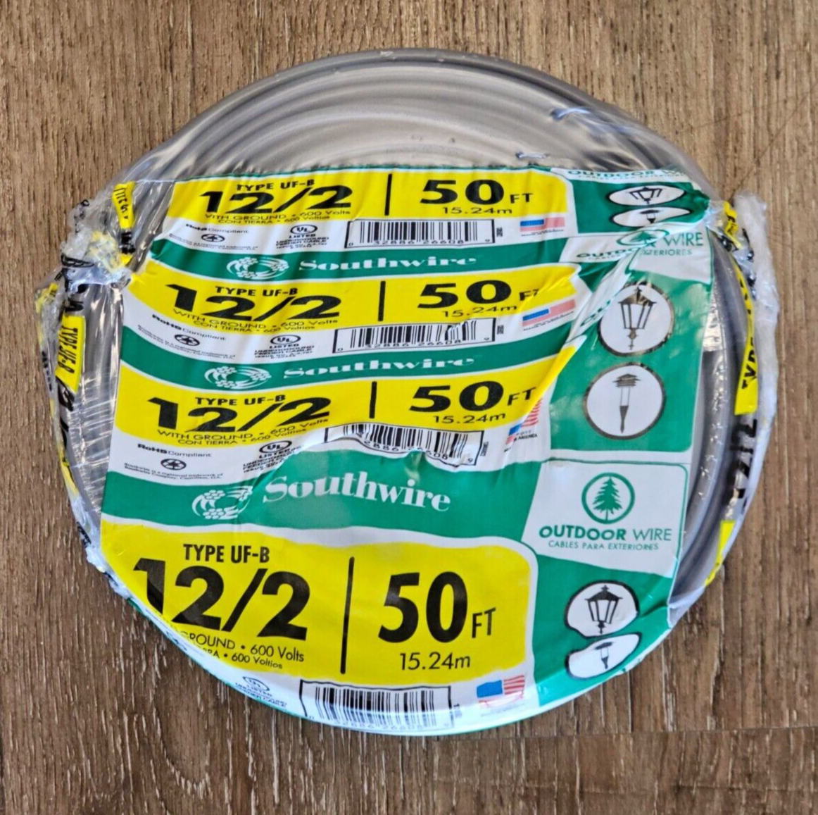 50ft 12/2 Gray Solid CU Type UF-B W/G Wire - New!!!