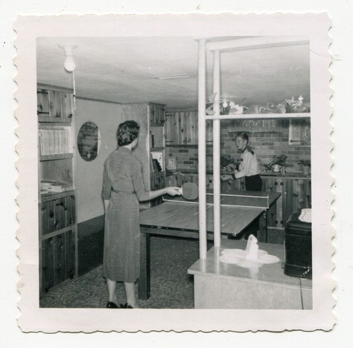 Found Photo Ping Pong Players Mid-century Home Recreation Vernacular Photograph