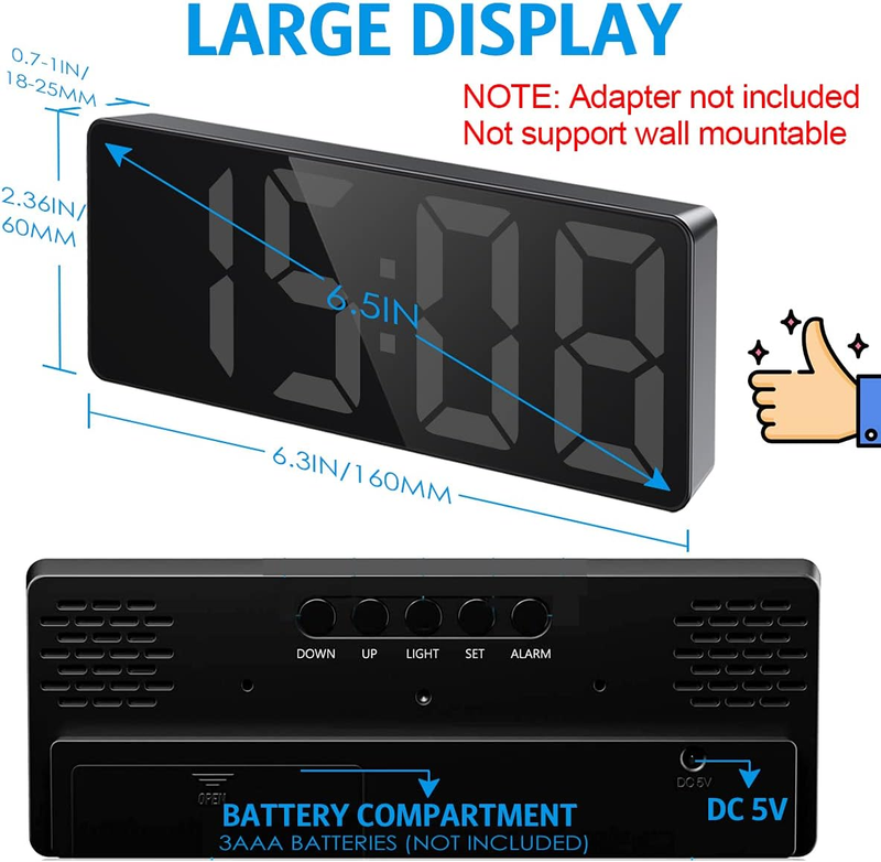Digital Alarm Clock, LED Clock with Type-C Port for Bedroom, Electronic Desktop