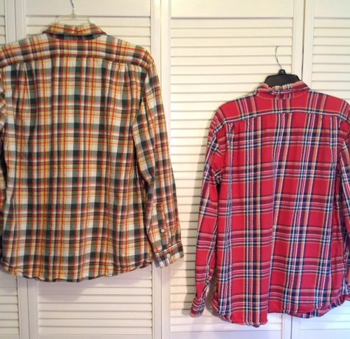 Lot Of 2 Eddie Bauer Men's Flannel Shirt Size Large 100% Cotton Green/Red Plaid