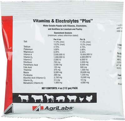 AgriLabs Vitamin, Electrolyte Plus 4 oz Water Soluble Cattle Swine Poultry Horse