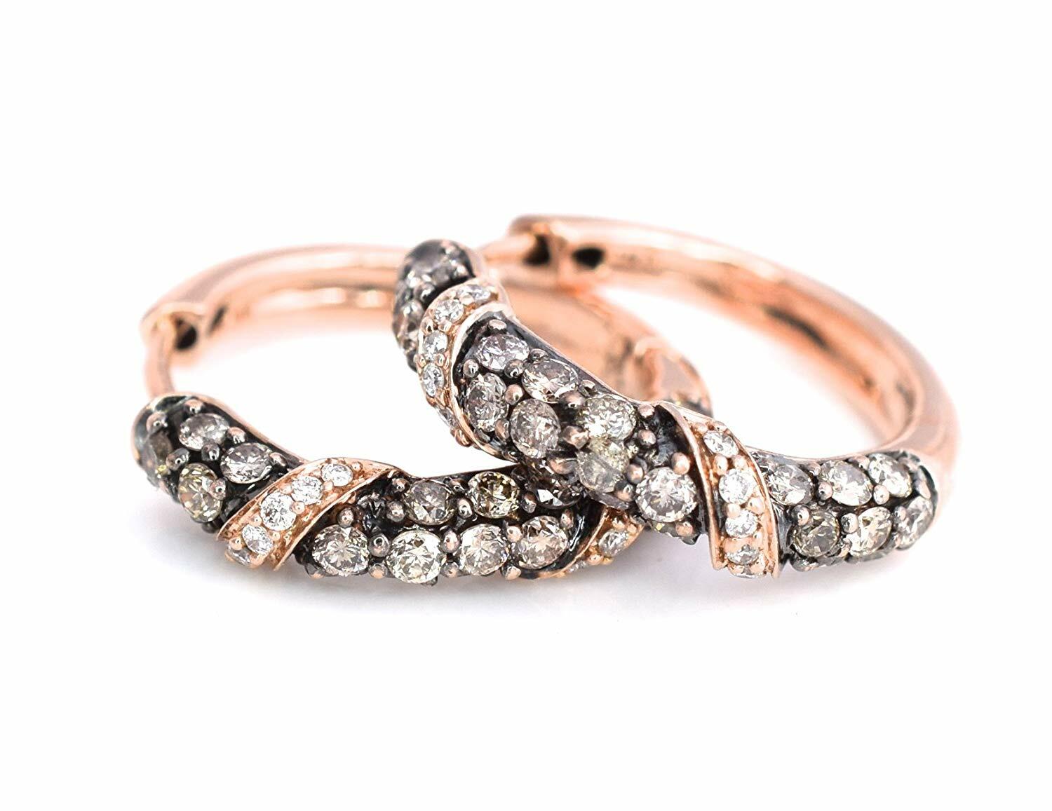 Pre-owned Le Vian Levian Chocolate White Diamonds Earrings Hoops Huggie 1ct 14k Rose Gold
