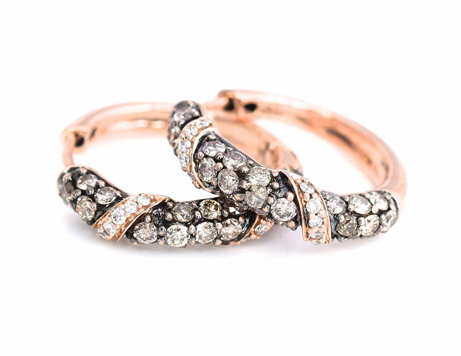 Pre-owned Le Vian Levian Chocolate White Diamonds Earrings Hoops Huggie 1ct 14k Rose Gold