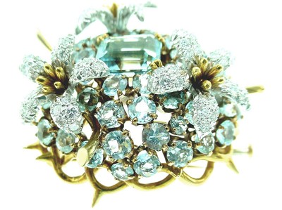 TIFFANY & CO   SCHLUMBERGER   AQUAMARINE & DIAMOND  BROOCH  , 18K  , PLATINUM