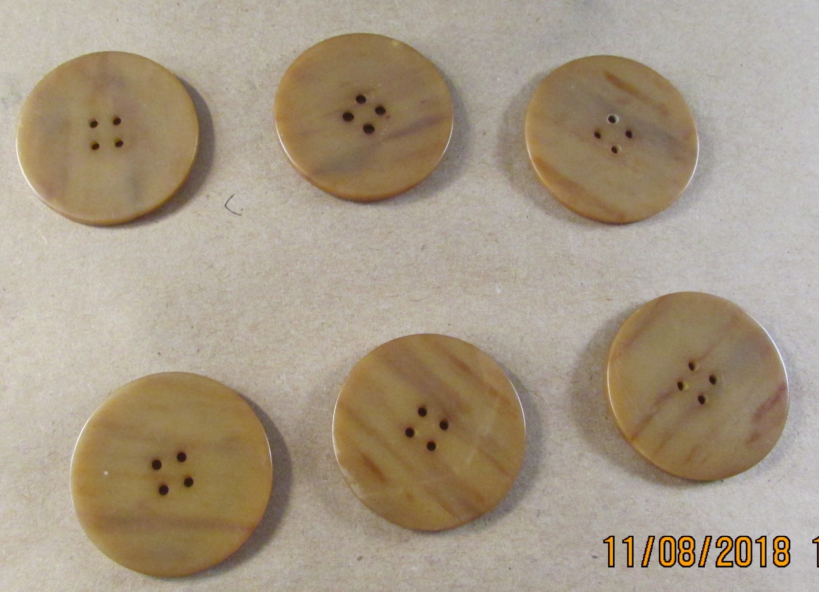 Old Buttons...Six [6] CLOTHING BUTTONS--[1 1/4 inch Diameter]..Pre 1960 [#5]