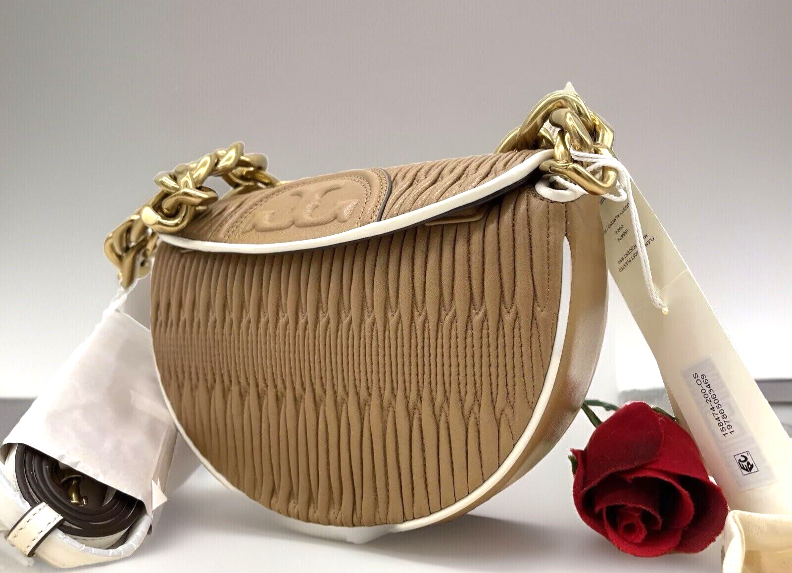 【Tory Burch】Fleming Soft Pleated Mini Crescent Bag Tory Burch Women's Fleming Soft Pleated Mini Crescent Bag