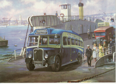 Royal Blue half cab Bristol bus Penzance Torpoint Tamar Ferry Birthday card 