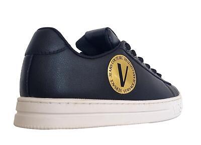 Pre-owned Versace Jeans Couture Women's Leather Sneakers Shoes Court 75va3sk3 Black