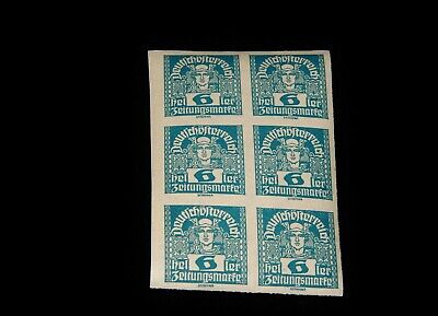 Vintage Stamp, AUSTRIA, DEUTSCH ÖSTERREICH,1920 BLOCK OF 6, MNH, #AT P32, Imperf