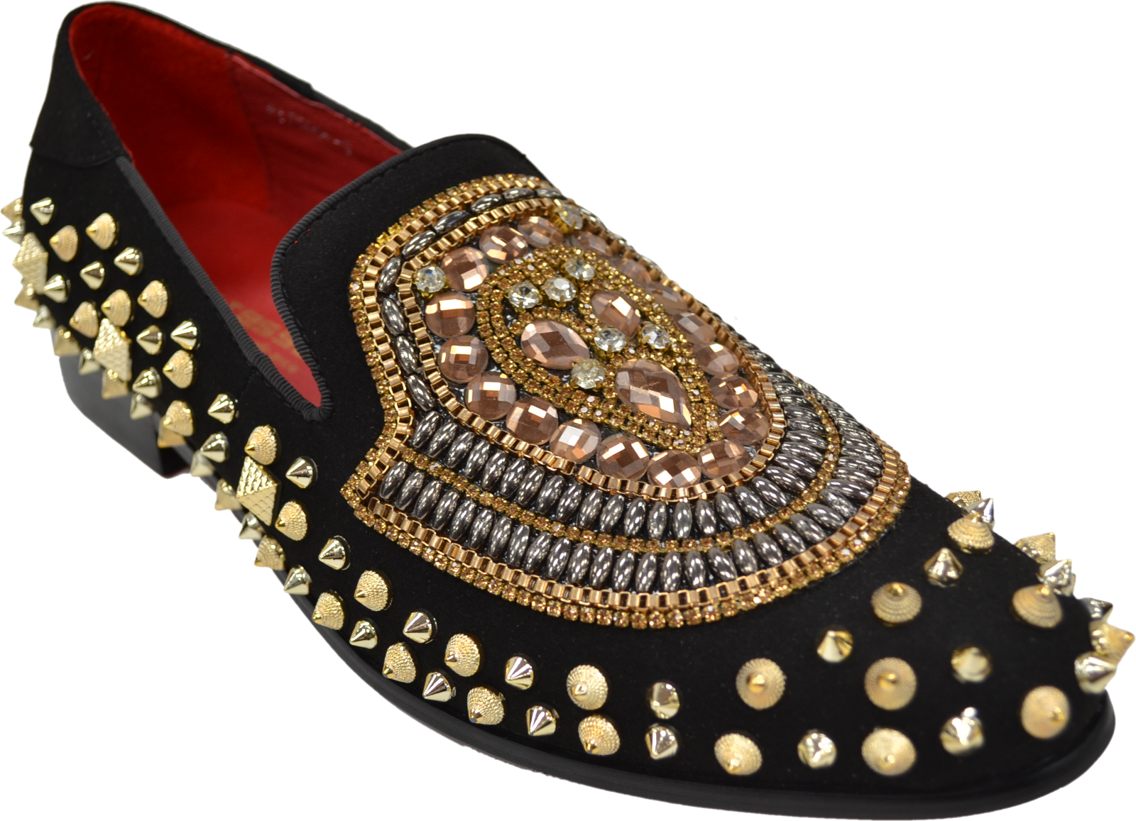 all gold spiked loafers