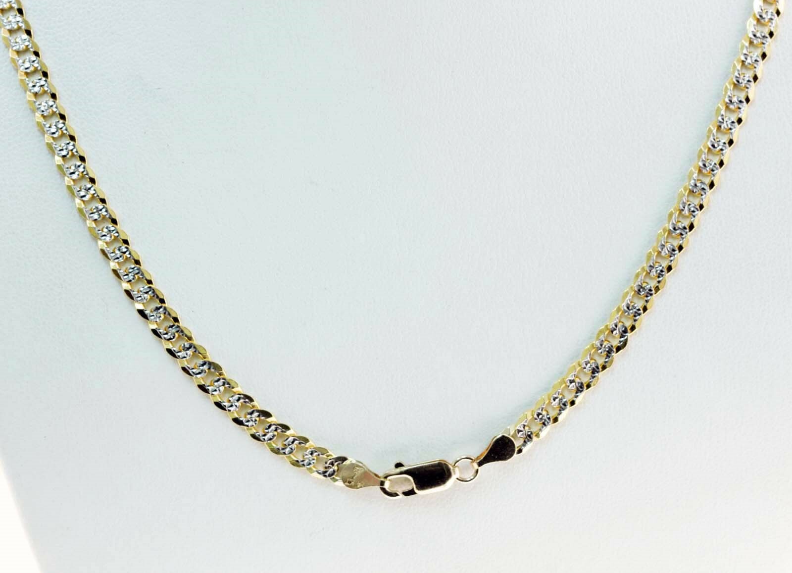 Pre-owned Gd Diamond 4.00mm 22" 15.00gm 14k Gold Two Tone Solid Men's Cuban White Pave Chain Necklace