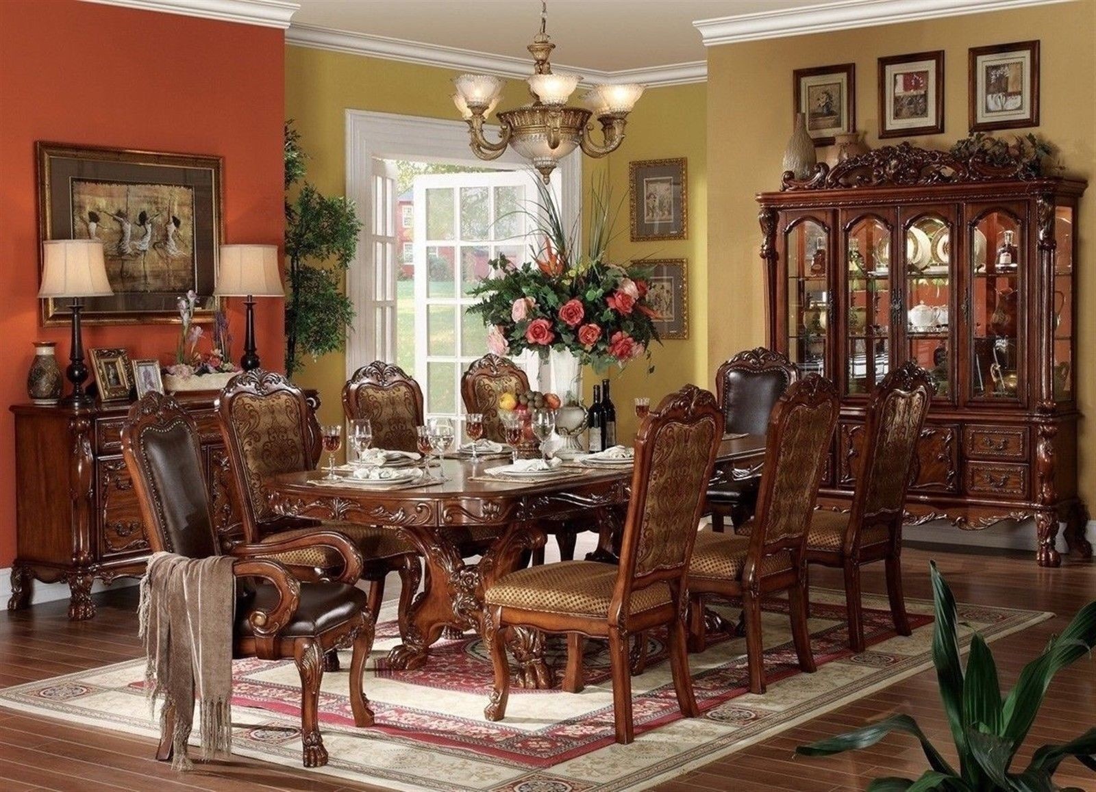 Dresden Traditional 7 Piece Formal Dining Room Set Carved Double Pedestal Table | eBay