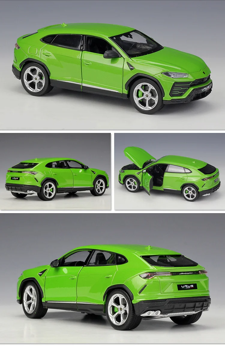 Both doors open on Lamborghini Urus yellow diecast model