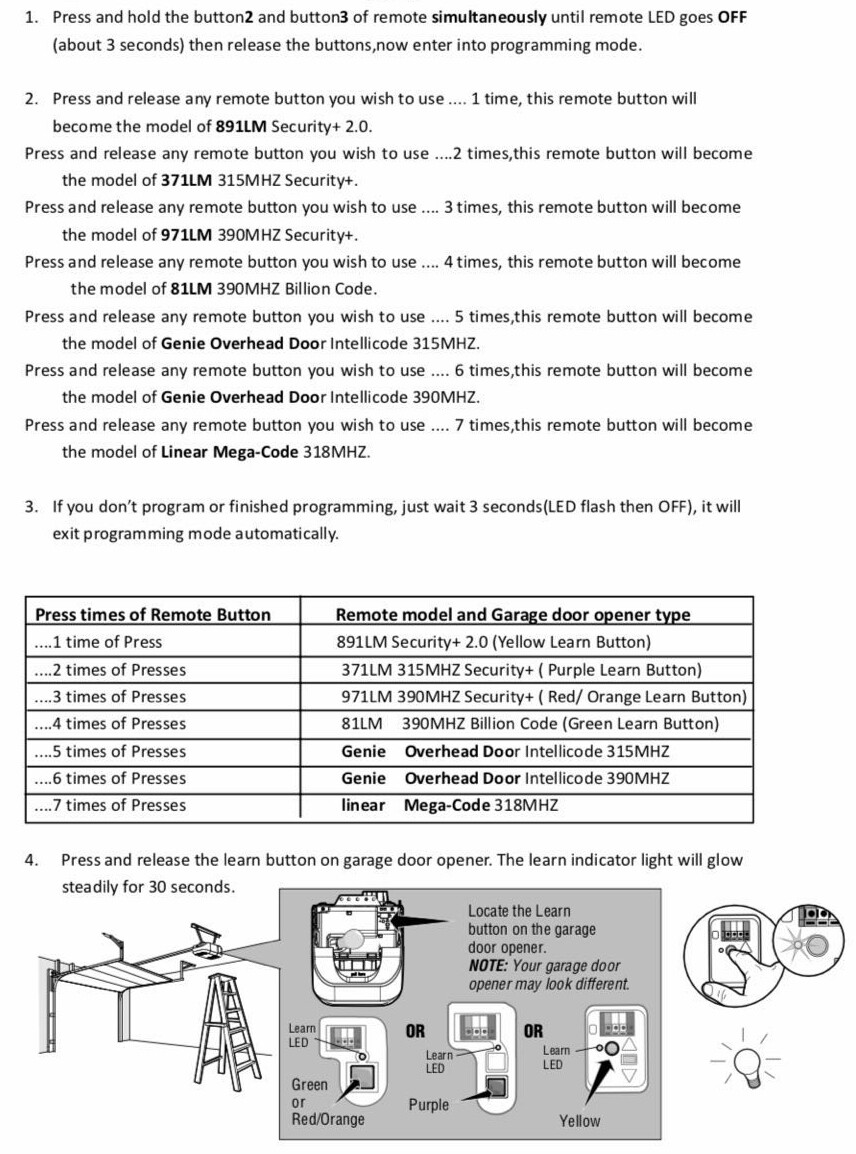 890MAX Liftmaster Universal Remote 373LM, 973LM compatible + Genie