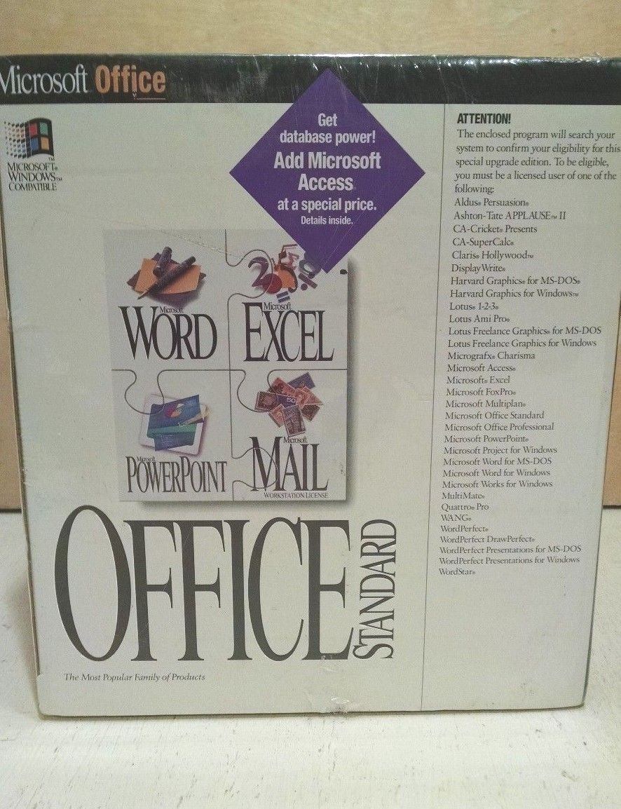 New Sealed Microsoft Office Standard for Windows 3.1 Word Excel Powerpoint Mail