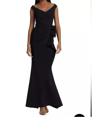 Pre-owned Chiara Boni La Petite Robe Silveria Ruffle Peplum Maxi Gown In Black