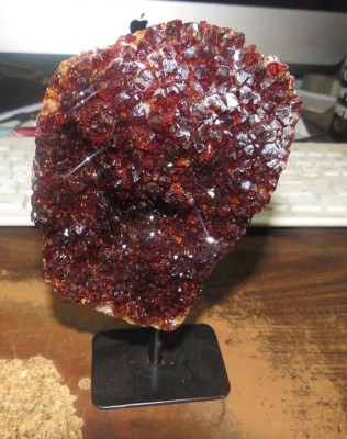 LG. POLISHED CITRINE CRYSTAL CLUSTER GEODE FROM BRAZIL CATHEDRAL W' STEEL BASE 