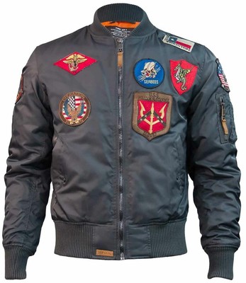 Pre-owned Top Gun Ma 1 Nylon Bomber Jacket With Patches Grey