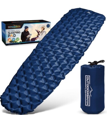 Outdoorsman Lab Ultralight Inflatable Sleeping Pad Mat for Camping Navy Blue