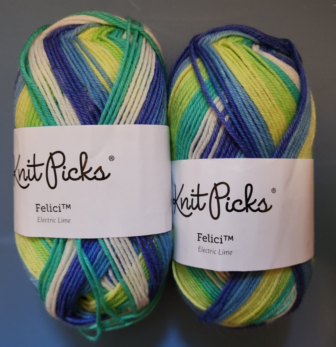 Knit Picks Felici self-striping sock yarn - NEW - Electric Lime x 2