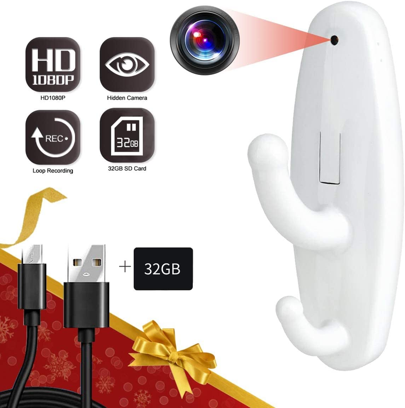 32GB 1080P Hidden Security Camera Clothes Hook with 32GB SD Card Recording