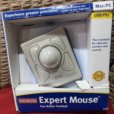 Kensington Expert Mouse USB/PS2 Mac PC 4 Button Trackball Model #64217 NOS