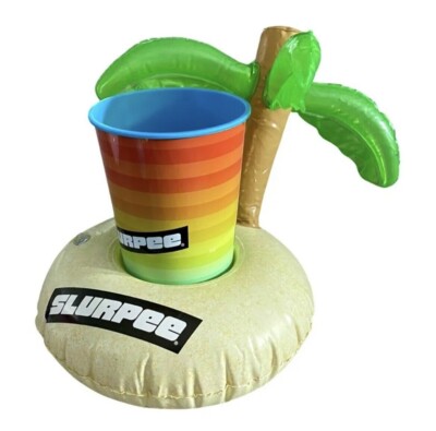 7 Eleven Slurpee Floating Inflatable Cup Holder Koozie Limited Edition Palm Tree