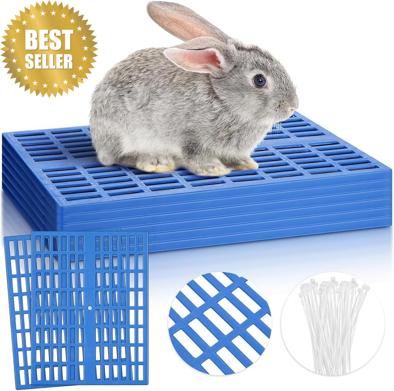 6Pcs Plastic Rabbit Cage Mat, Blue Grid Pet Cage Replacement Mat