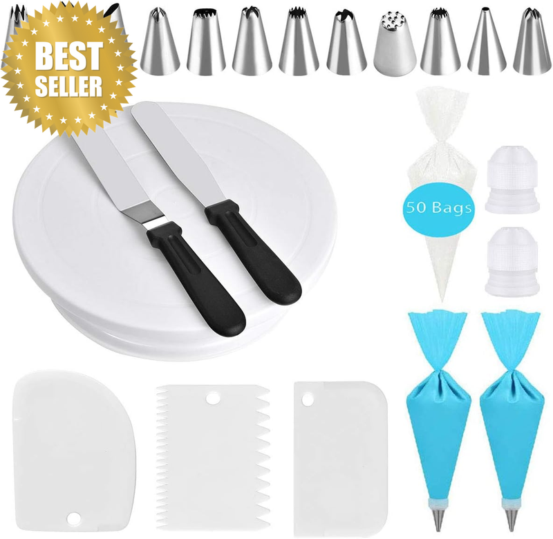 Cake Decorating Supplies Kits 72PCS -1 Cake Turntable, 12 Piping Tips, 2 Icing S