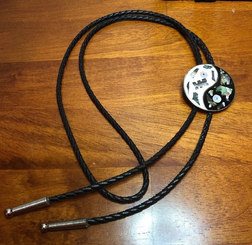 Vintage Round Bolo Tie Abolone Shell Inlay