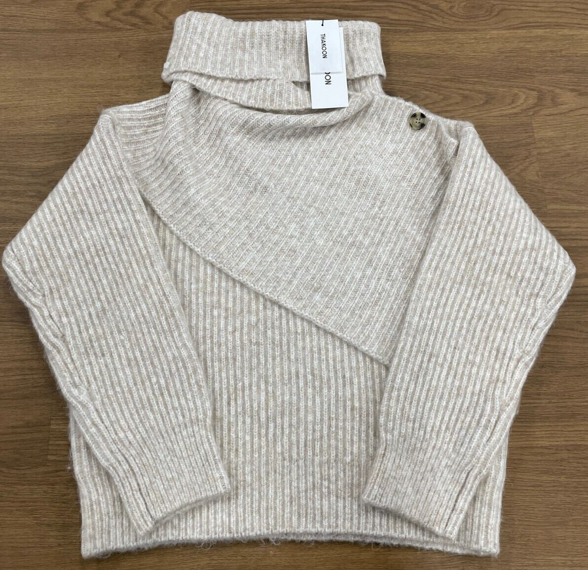 Pre-owned Thakoon $250  Chunky Scarf Turtleneck Sweater In Oatmeal Size: Small In Beige