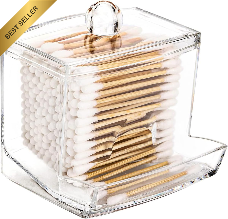 Bathroom Organizer 10Oz Clear Qtip Holder Dispenser – Apothecary Jar for Cotton