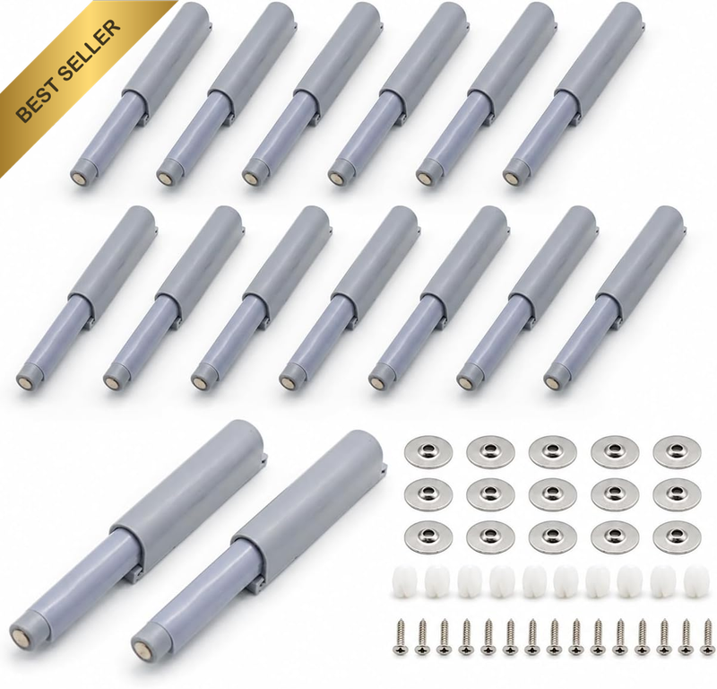 15 Pack Push to Open Door Latch Magnetic Cabinet Door Catch Grey