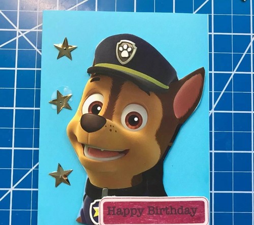 Birthday Card Paw Patrol Chase Sparkle Stars Badge Handmade
