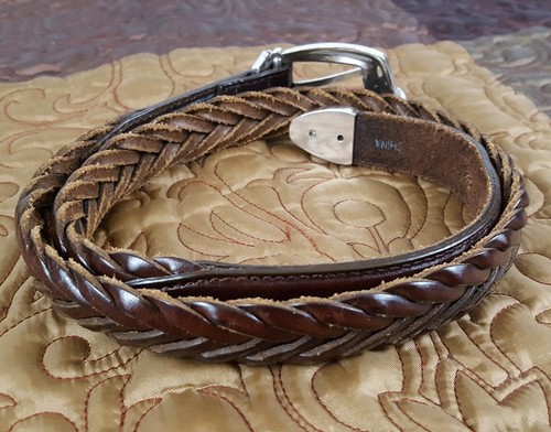 Brighton Womens Brown Braided Leather Belt Silver Trim Flowers Sz S 28 Western