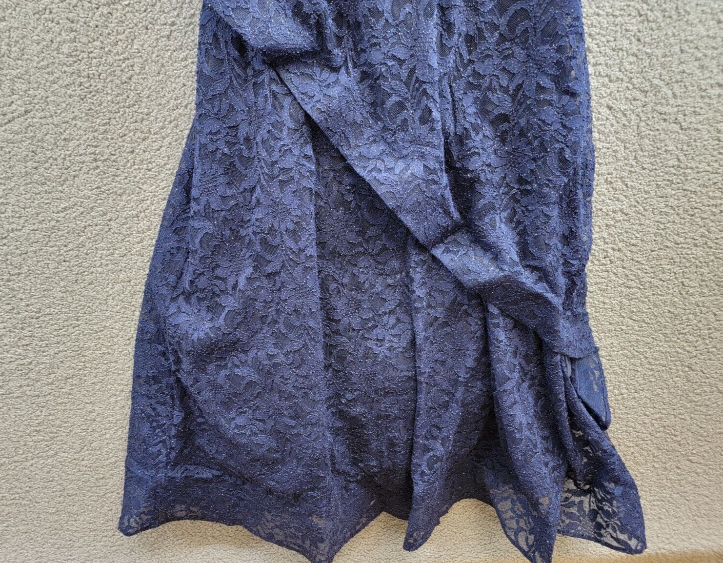 BCX Glitter Floral Spaghetti Strap Notch V-Neck Gown Juniors' 1 Navy Back Zip - Picture 4 of 16