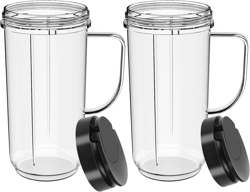 2-Pack 22Oz Tall Blender Cups W/ Flip Top Lid - Compatible with 250W MB1001 Magi