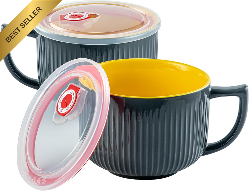 Oversized Soup Bowls with Handle and Vented Lid, 38Oz Large Wide Soup Mugs with