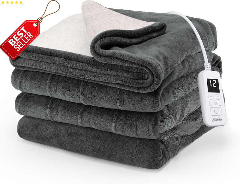 Royal Luxe Electric Microplush Reverse Sherpa Heated Blanket Twin US