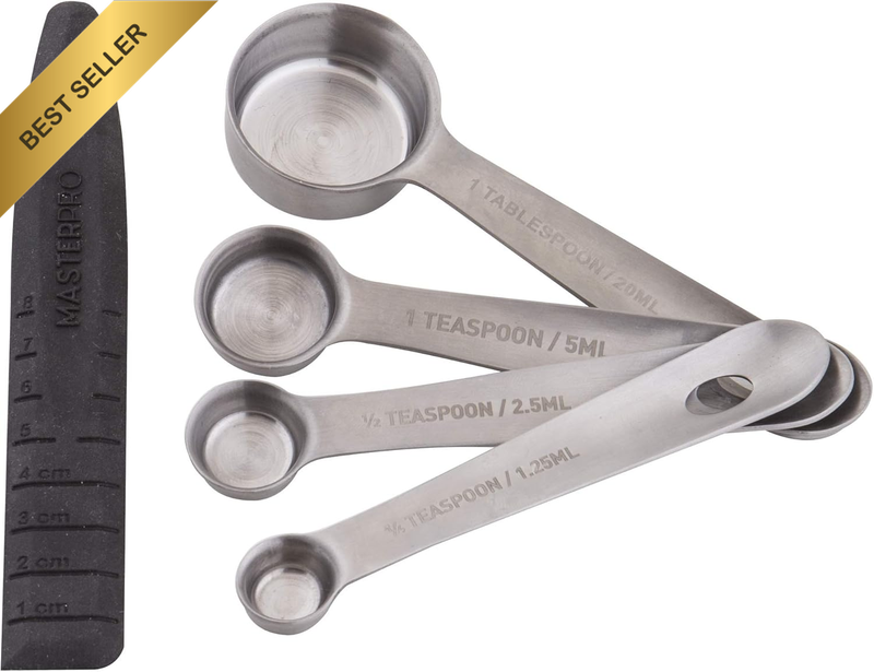 Professional Measuring Spoons with Leveller, Stainless Steel/Black, MPMSPOONS