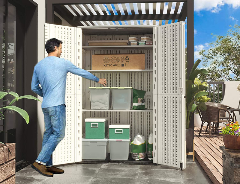 Outdoor Storage Cabinet Waterproof,Outdoor Storage Sheds with Floor, Double-Laye