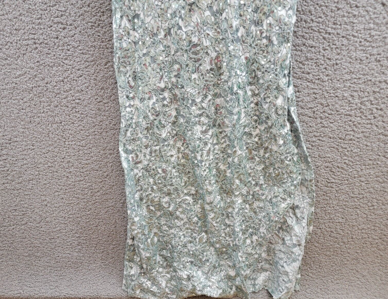 Emerald Sundae Sequined Lace Side-Slit Gown Juniors' S Sage Straight Neck Zipped - Picture 4 of 17