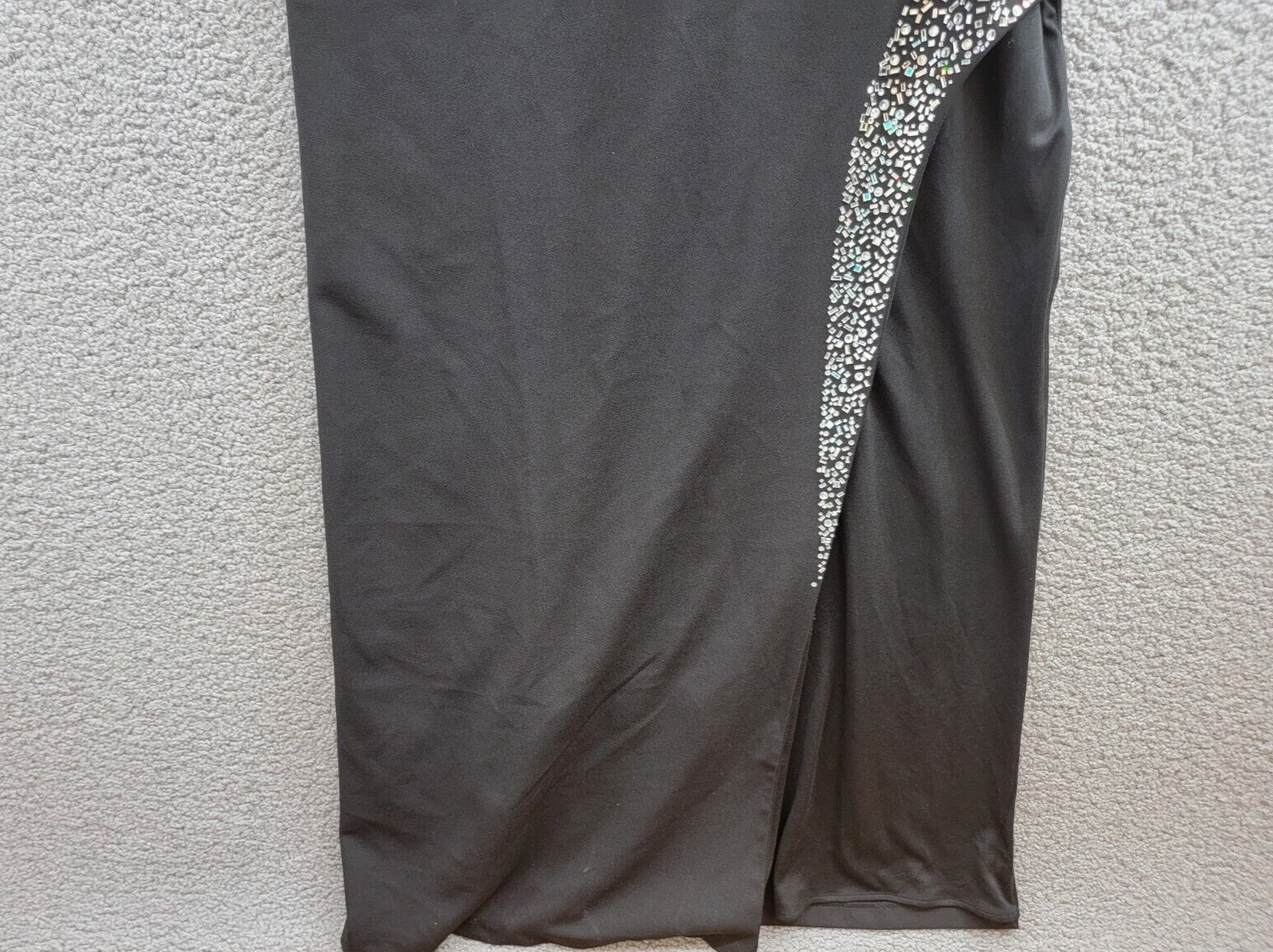 Nightway Rhinestone-Trim Strappy-Back Gown Women 14 Black Straight Neck Back Zip - Picture 4 of 15