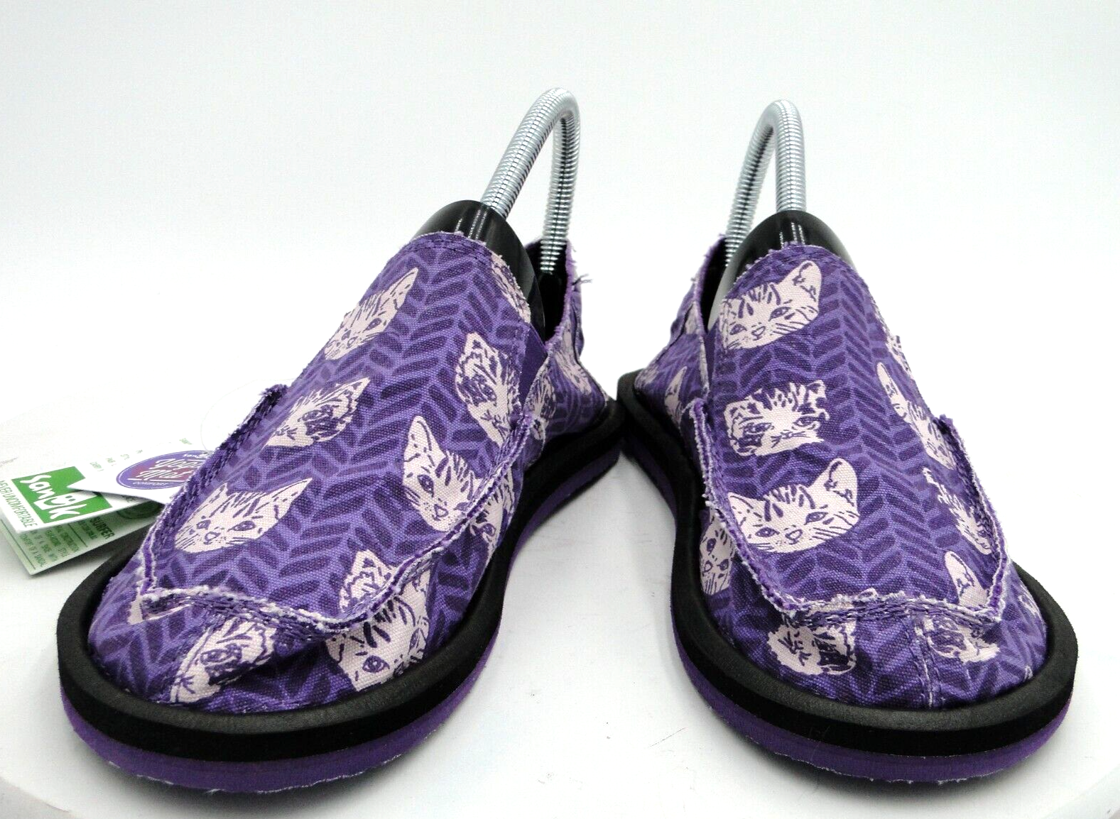 Sanuk Dona Lil Icon Slip On Loafers Shoes Purple Kitty Cat
